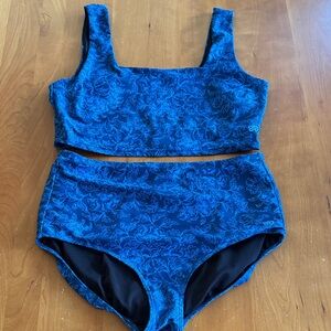 Floral Blue High-Waist Tank Bikini Set